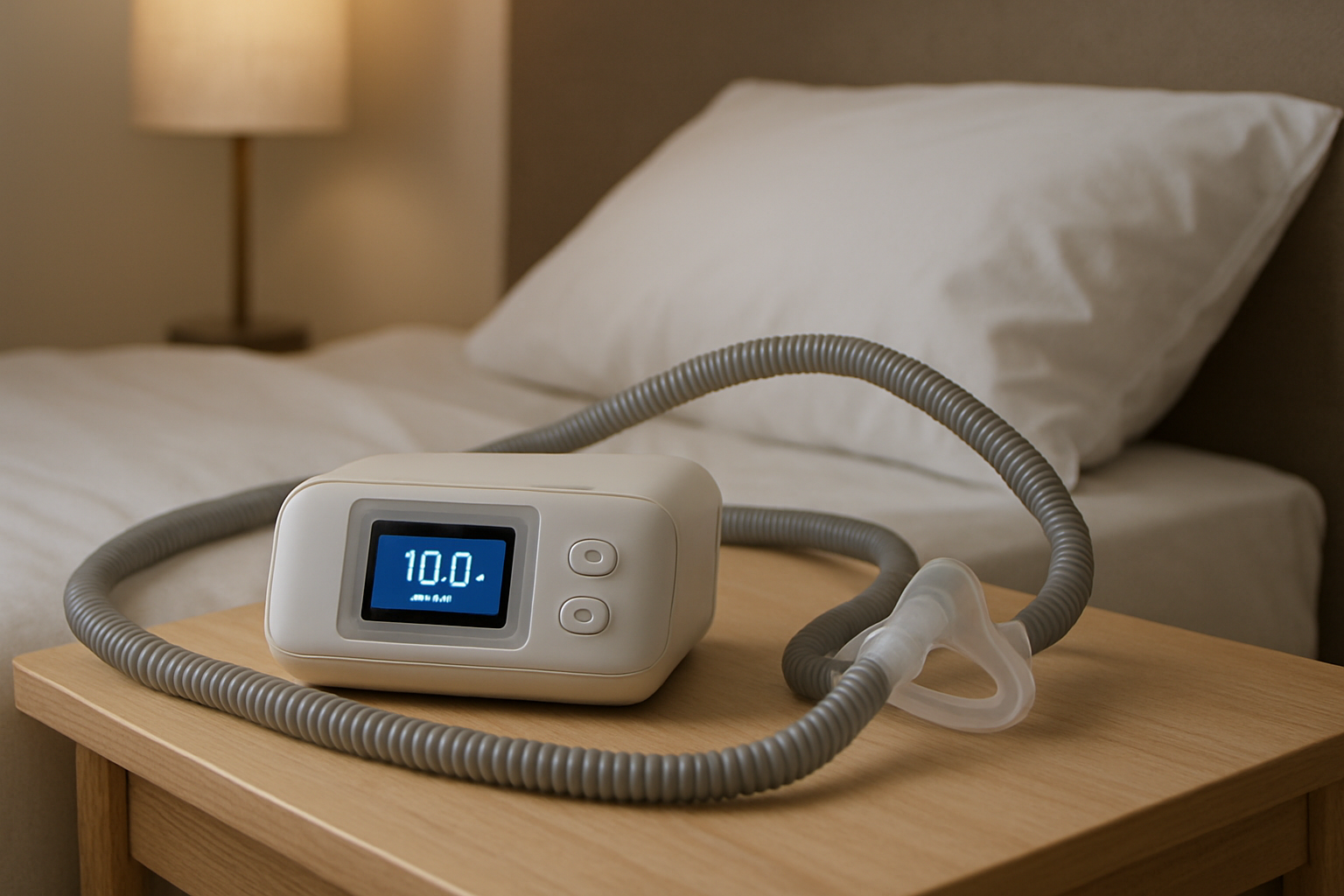Portable CPAP device on bedside table-1