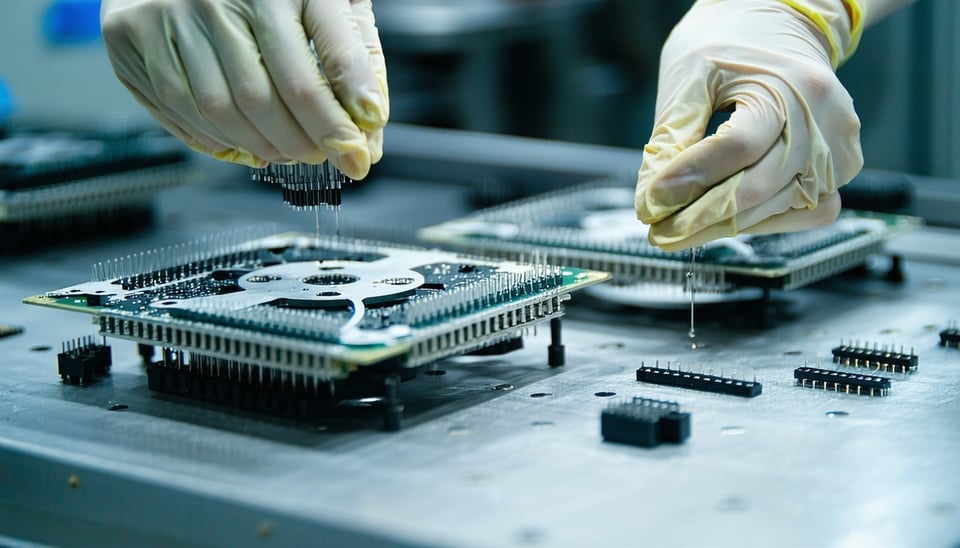 close up of manufacturing of an electronic medical device being assembled in a production plant-1